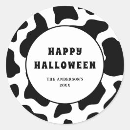 Kuh Print Black & White Happy Halloween Runder Aufkleber