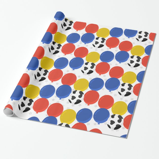 Kuh Print Farm Geburtstagsballons Geschenkpapier (Ungerollt)