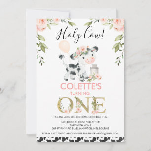 Kuh Print Holocw Floral 1. Geburtstag Einladung