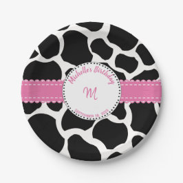 Kuh Print Pink Black Birthday Paper Plate Pappteller