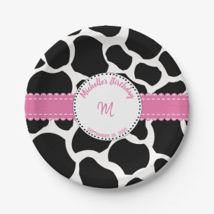 Kuh Print Pink Black Birthday Paper Plate Pappteller