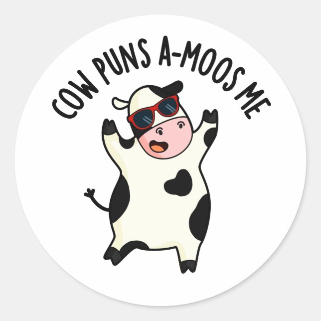 Kuh Puns Amoos Me Funny Cow Puff Runder Aufkleber (Vorderseite)