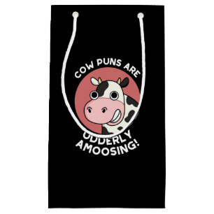 Kuh Puns ungeordnet über lustige Tierpuppe dunkle Kleine Geschenktüte
