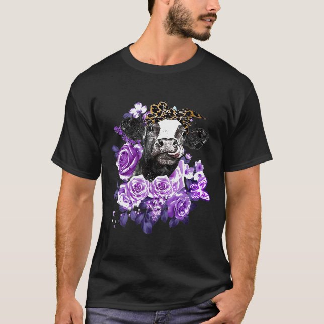 Kuh Purple Flowers Cow Lovers T-Shirt (Vorderseite)
