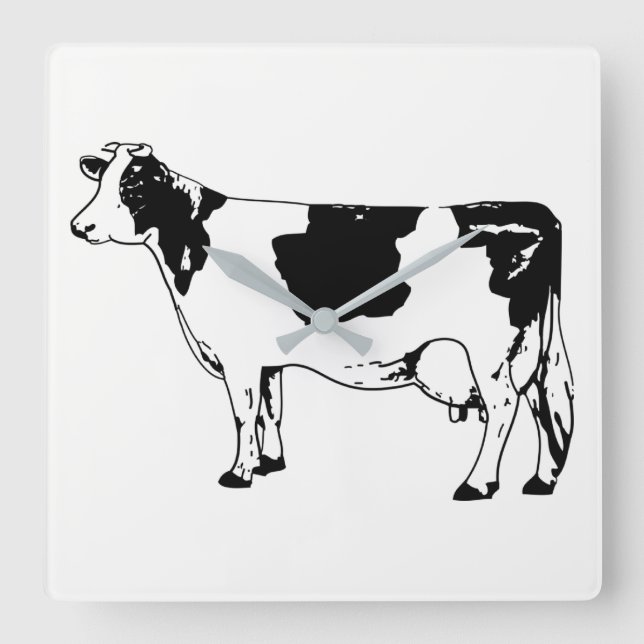 Kuh Quadratische Wanduhr (Vorderseite)