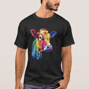 Kuh Regenbogen Bunte Kuh Kopf Pop Art Farm Tier T-Shirt