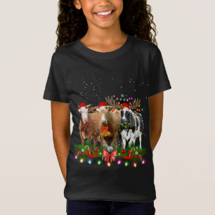 Kuh Reindeer Hat Santa Christmas Light Funny Kuh C T-Shirt