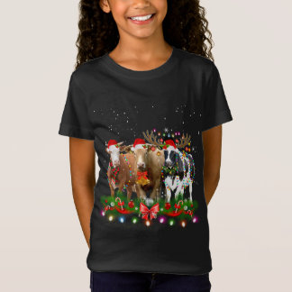 Kuh Reindeer Hat Santa Christmas Light Funny Kuh C T-Shirt