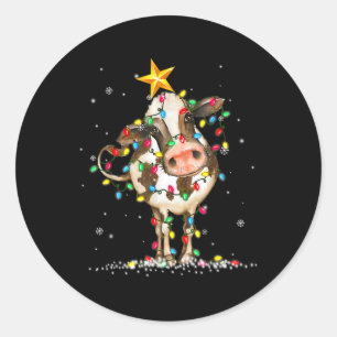 Kuh Reindeer Hat Weihnachtslicht Spaß Kuh Ch Runder Aufkleber