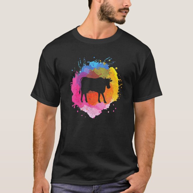 Kuh Retro-Aquarell-Splash T-Shirt (Vorderseite)