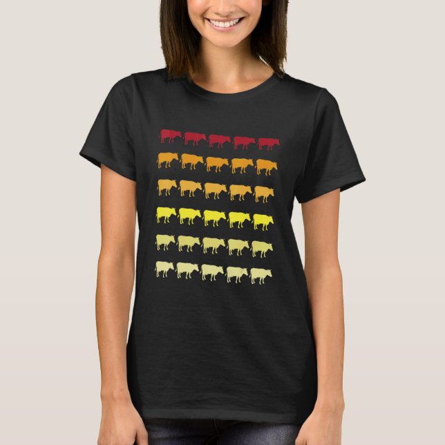 Kuh Retro-Tiermuster T-Shirt (Vorderseite)