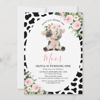 Kuh Rosa Blüte haben Sie gehört Moos Geburtstag. Einladung