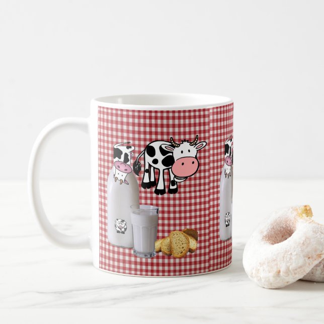 Kuh Rotes Kariertes Brot Tasse (Mit Donut)