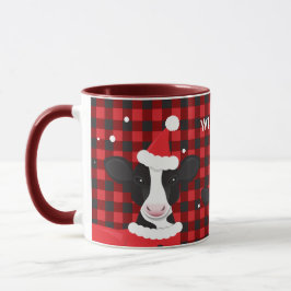 Kuh Santa Red Kariert Name Farm Weihnachten Tasse