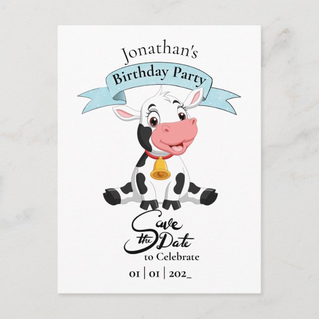 Kuh Save the Date Happy Birthday Boy Postcard Postkarte (Vorderseite)