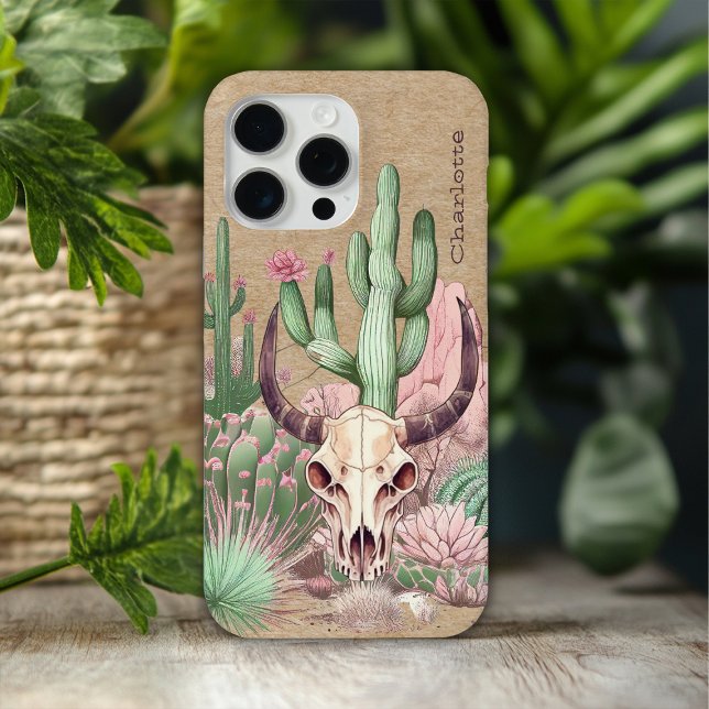 Kuh Schädelwüste Blumenkaktus Personalisierter Nam Case-Mate iPhone Hülle (Von Creator hochgeladen)