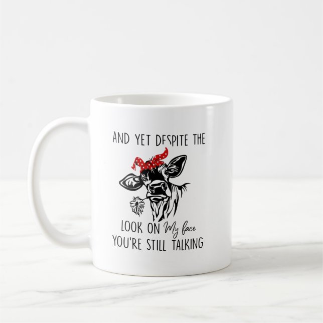 Kuh schaut auf mein Gesicht Kaffeetasse (Links)