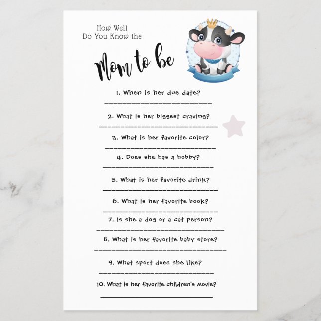 Kuh Schöner Traum Wie gut Sie wissen, Game Card Flyer (Vorne)