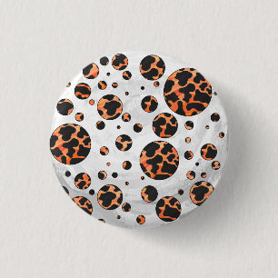 Kuh Schwarz und Orange Polka Dot Print Button