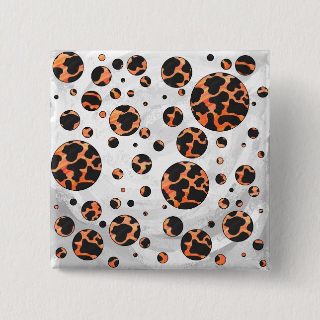 Kuh Schwarz und Orange Polka Dot Print Button (Vorderseite)