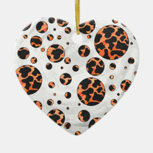 Kuh Schwarz und Orange Polka Dot Print Keramik Ornament