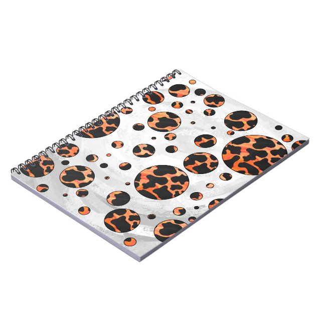 Kuh Schwarz und Orange Polka Dot Print Notizblock (Linke Seite)