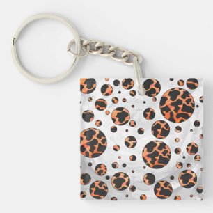 Kuh Schwarz und Orange Polka Dot Print Schlüsselanhänger
