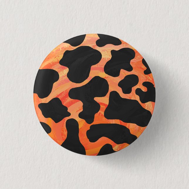 Kuh Schwarz und Orange Print Button (Vorderseite)
