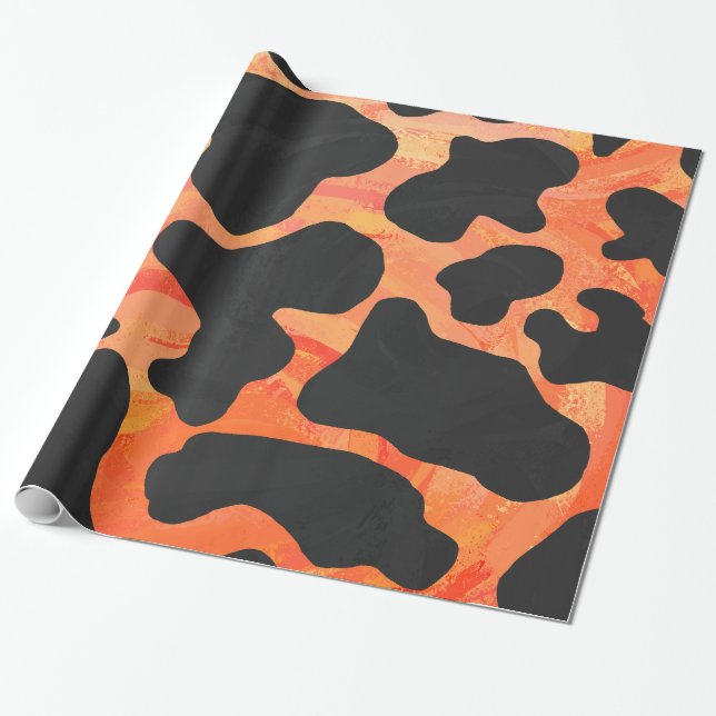 Kuh Schwarz und Orange Print Geschenkpapier (Ungerollt)
