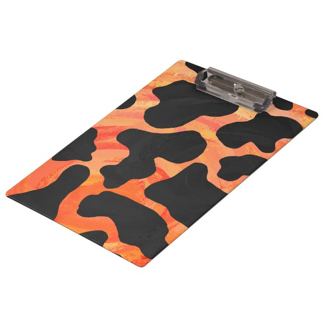 Kuh Schwarz und Orange Print Klemmbrett (Schrägansicht)