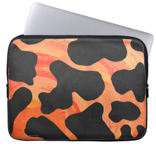 Kuh Schwarz und Orange Print Laptopschutzhülle