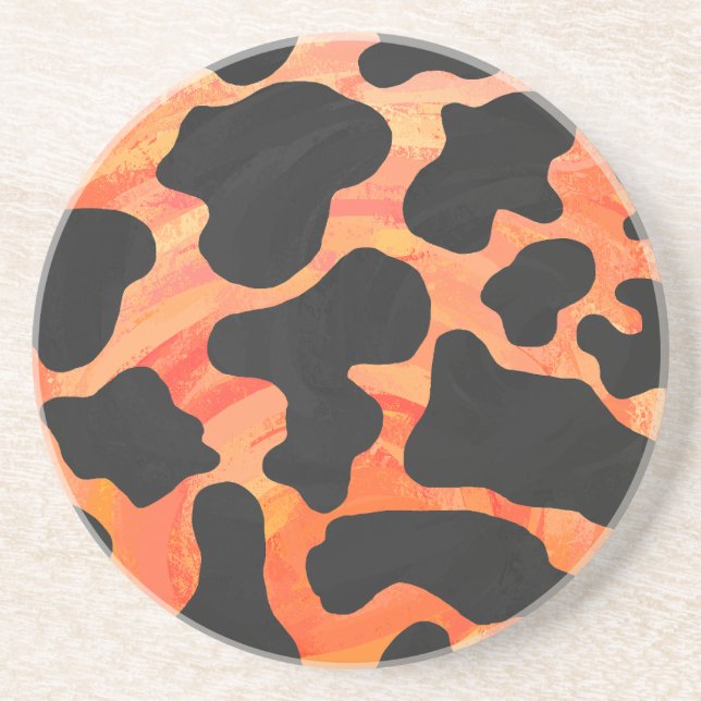 Kuh Schwarz und Orange Print Sandstein Untersetzer (Vorne)