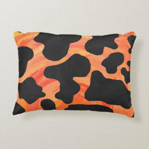 Kuh Schwarz und Orange Print Zierkissen