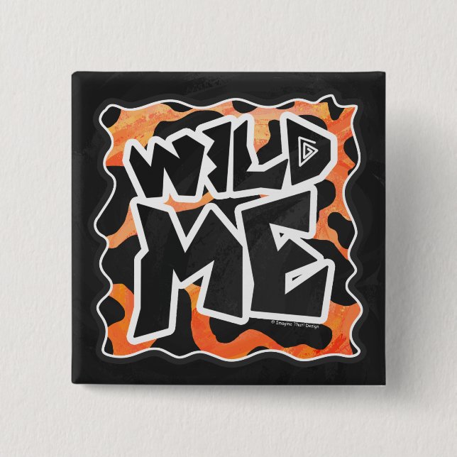 Kuh Schwarz und Orange Wild Me Button (Vorderseite)