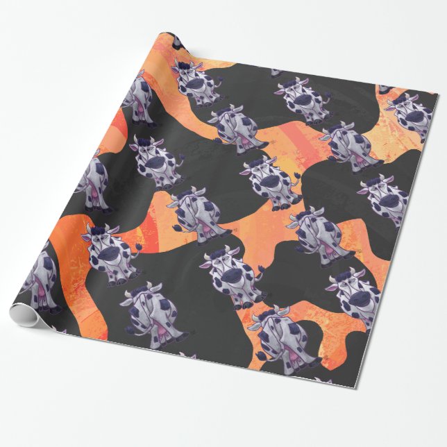 Kuh Schwarz und Orange Wild Me Geschenkpapier (Ungerollt)