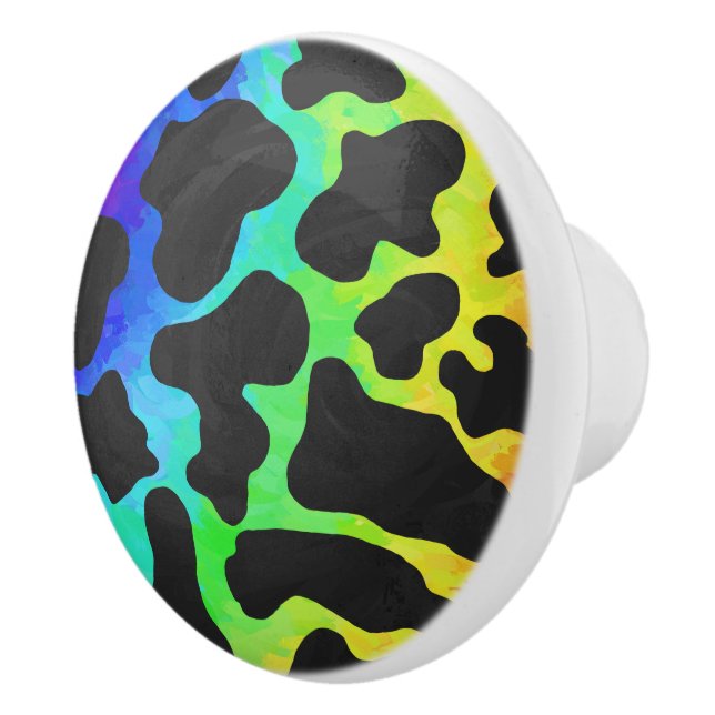 Kuh Schwarz und Regenbogen Druck Keramikknauf (Rechts)