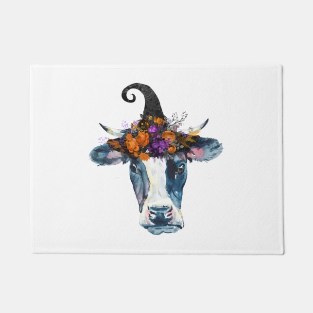 Kuh Schwarz-weiß Halloween Hexe Fußmatte (Vorderseite)