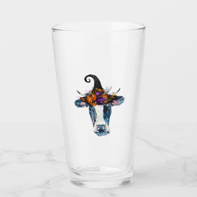 Kuh Schwarz Weiß Halloween Hexe Glas (Vorderseite)