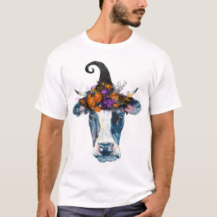 Kuh Schwarz Weiß Halloween Hexe T-Shirt