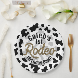 Kuh Schwarzer Druck Country Western Rodeo-Party Pappteller