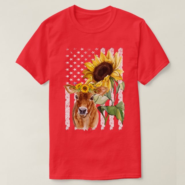 Kuh Shirt Kuh American Flag Shirt Kuh Sonnenblume  (Design vorne)