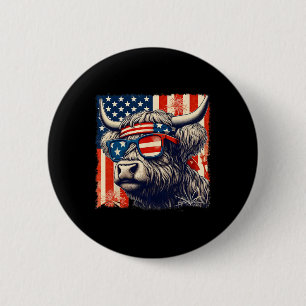 Kuh singt amerikanische Flagge 4. Juli Farmer Button
