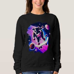 Kuh Skateboarding im Weltraum Retro Vintage Ska Sweatshirt