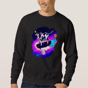 Kuh Skateboarding im Weltraum Retro Vintage Ska Sweatshirt