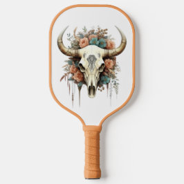 Kuh Skull Peach & Soft Blue Blumen Schöne Pickleball Schläger