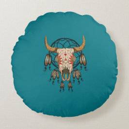 Kuh Skull Southwestern Dream Catcher Rundes Kissen