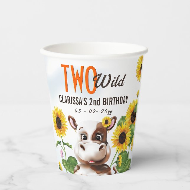 Kuh Sonnenblume Mädchen zweite Geburtstag Pappbecher (Vorderseite)