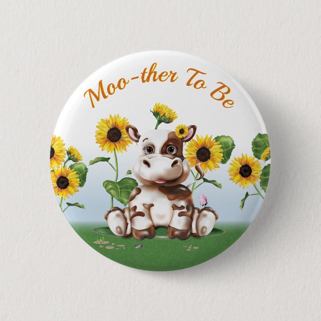 Kuh Sonnenblume Mutter, um Baby Girl Button (Vorderseite)