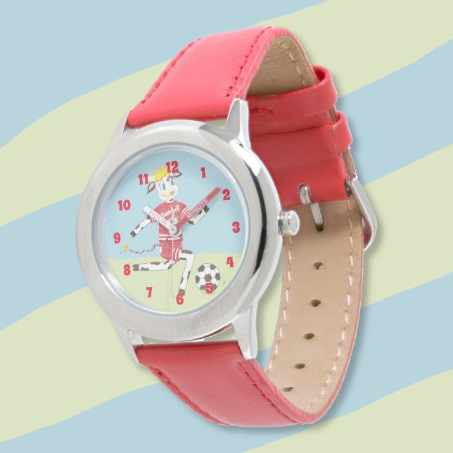 Kuh spielt Fußball-Anfängeruhr Armbanduhr (Von Creator hochgeladen)