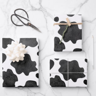 Kuh-Spots Muster Schwarz-Weiß-Tierdruck Geschenkpapier Set